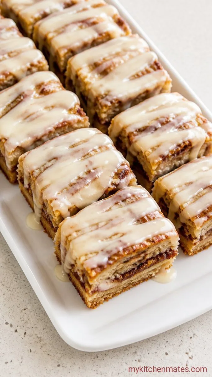 Gooey Cinnamon Roll Bars (No Yeast Needed) Step 4: Glaze and Slice