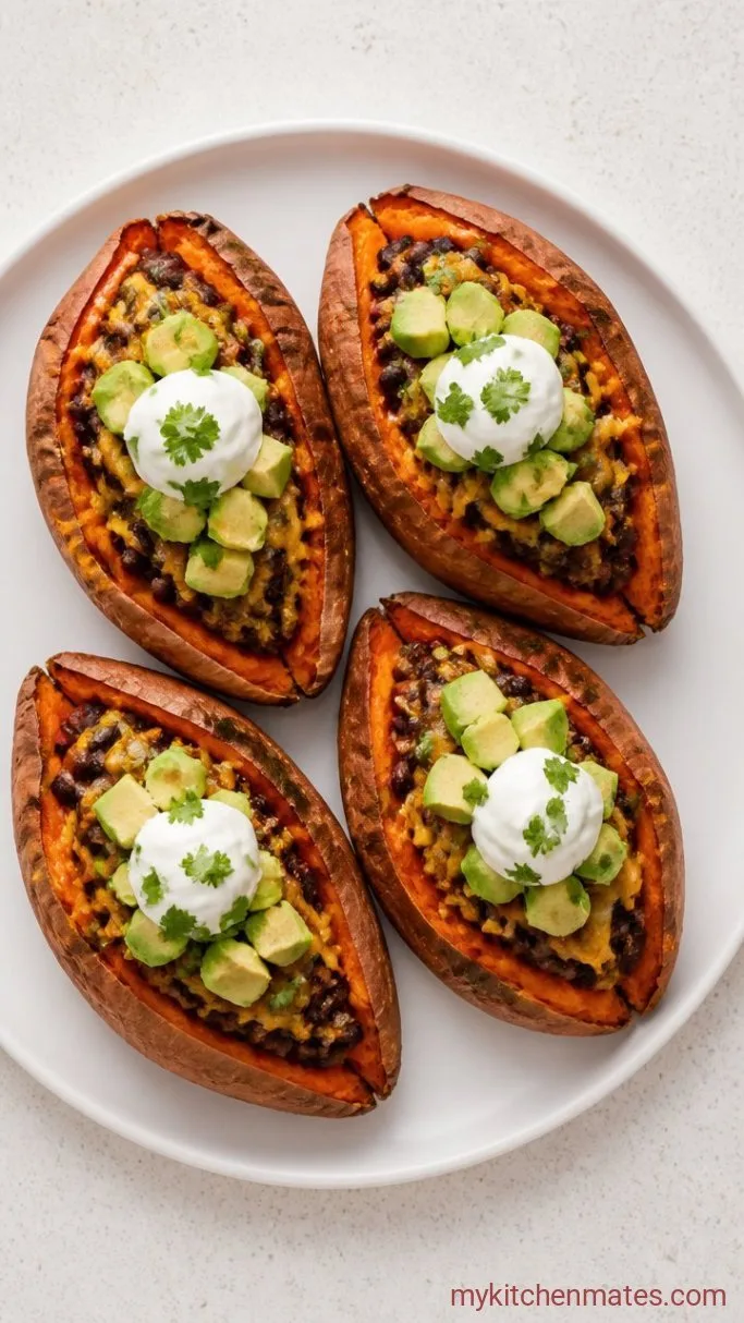 Loaded Sweet Potatoes with Black Beans and Avocado Step 4: Heap It On and Serve