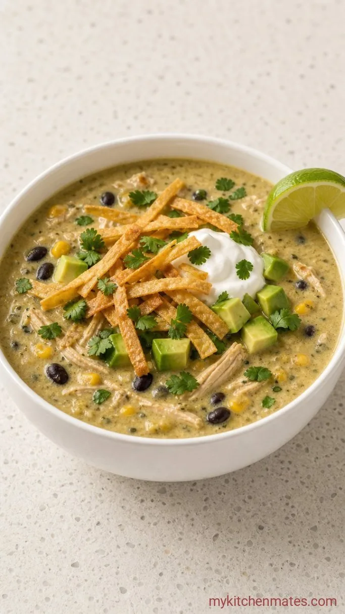 Creamy Green Enchilada Chicken Soup (30 Minutes) Step 4: Ladle and Finish with All the Toppings
