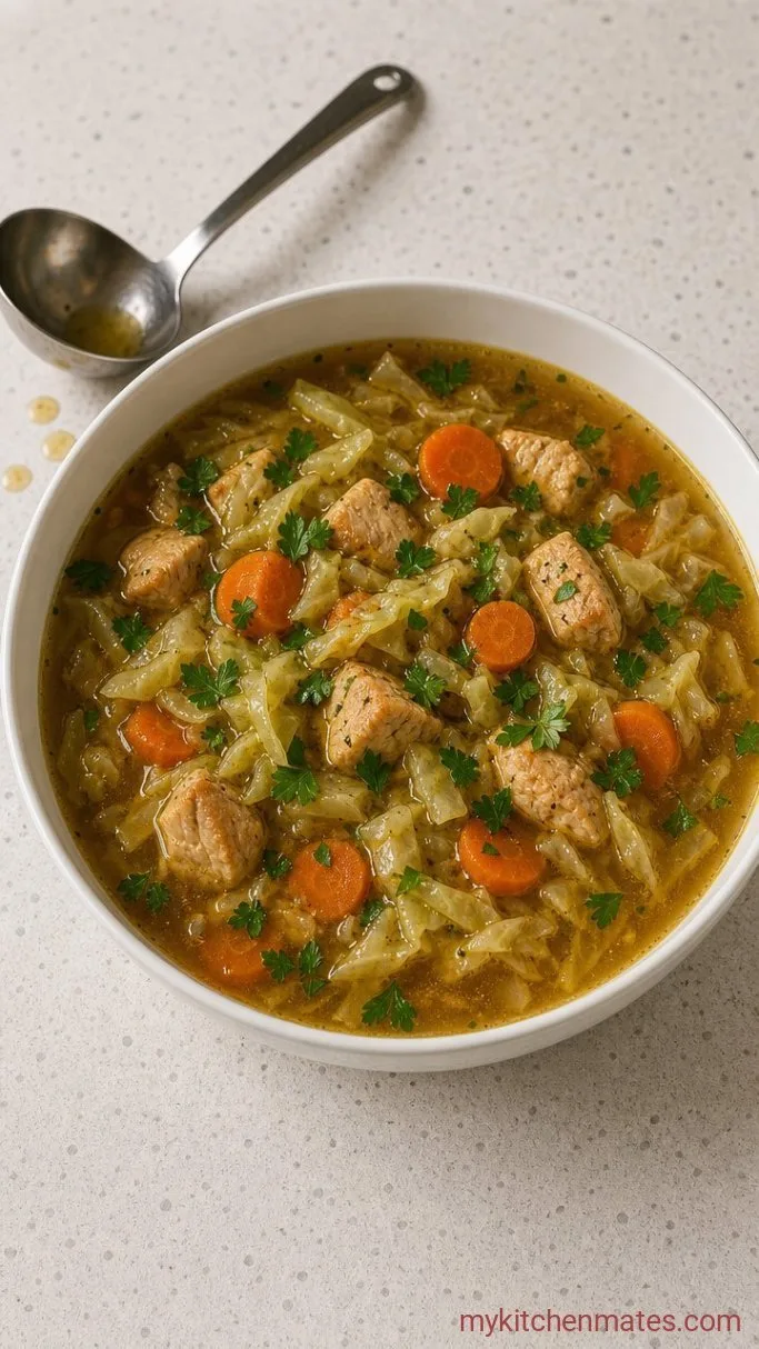 30-Minute Chicken Cabbage Soup Step 4: Ladle and Finish with Herbs