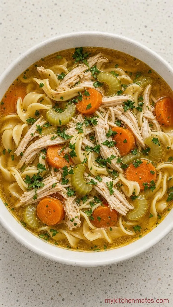 Hearty Bone Broth Chicken Noodle Soup Step 4: Ladle and Garnish