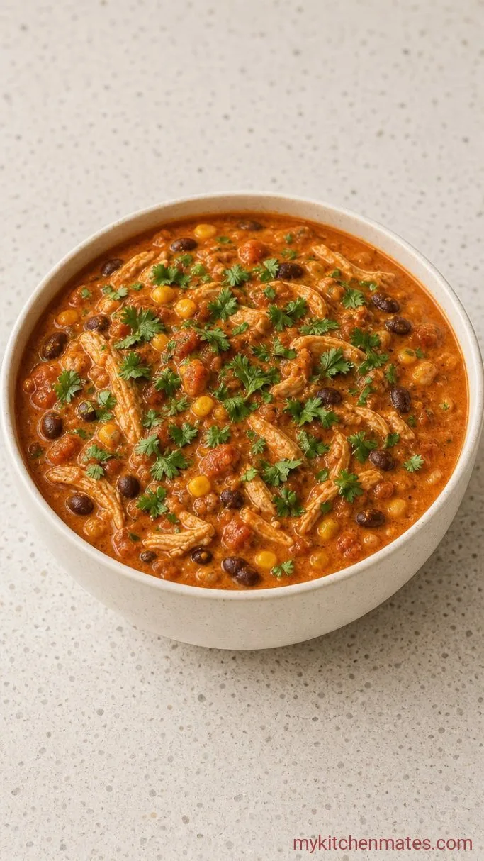 Crockpot Cream Cheese Chicken Chili Step 4: Ladle and Garnish
