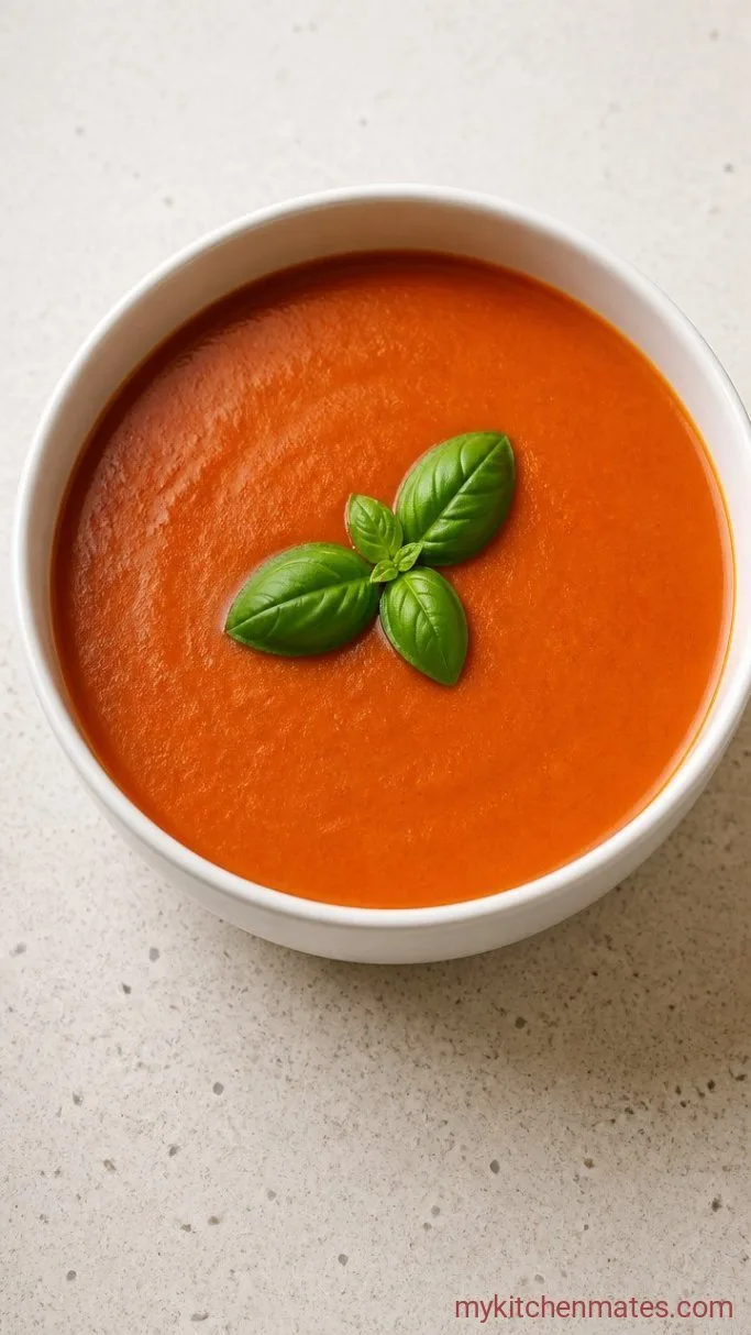 Simple Homemade Tomato Basil Soup Step 4: Ladle and Garnish