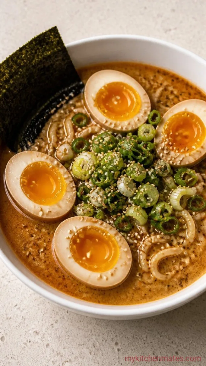 20-Minute Creamy Miso Ramen Step 4: Ladle and Top the Bowls