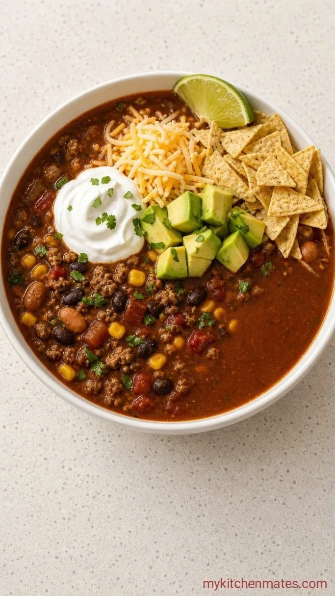 Quick One-Pot Gluten Free Taco Soup Step 4: Ladle into Bowls and Add Toppings