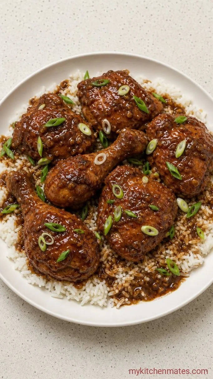 Sticky Jamaican Brown Stew Chicken Step 4: Ladle Over Rice and Garnish
