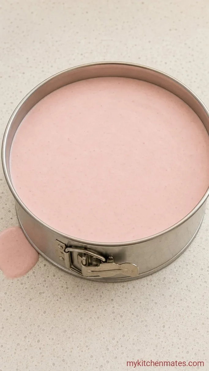 Strawberry Mousse Cake with Fresh Strawberry Mirror Glaze Step 4: Layer and Chill the Cake