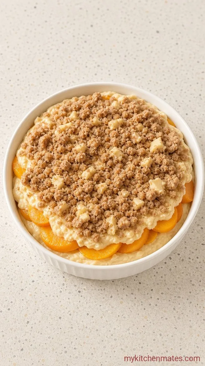 Step 4: Layer the Batter and Peaches