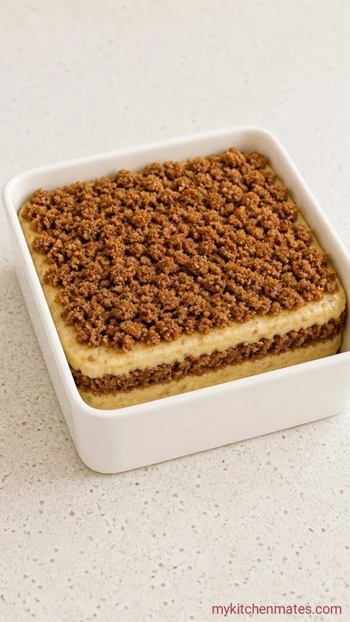 One-Bowl Banana Coffee Cake with Cinnamon Streusel Step 4: Layer the Batter and Streusel