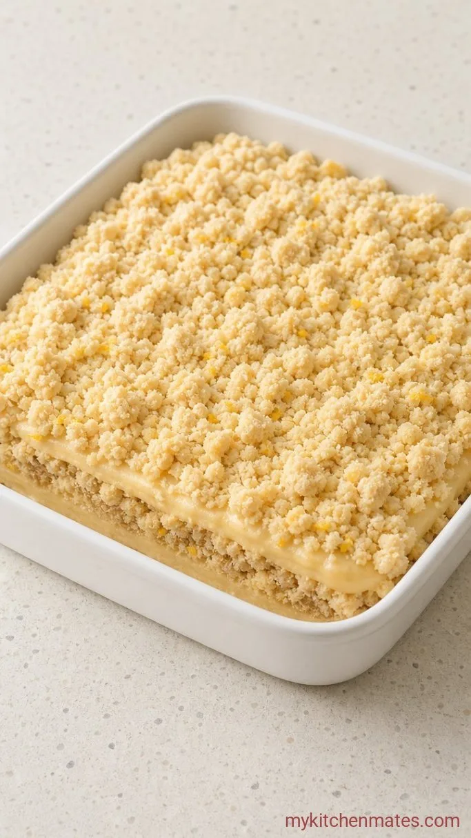 Lemon Coffee Cake with a Crumbly Streusel Top Step 4: Layer the Cake and Streusel