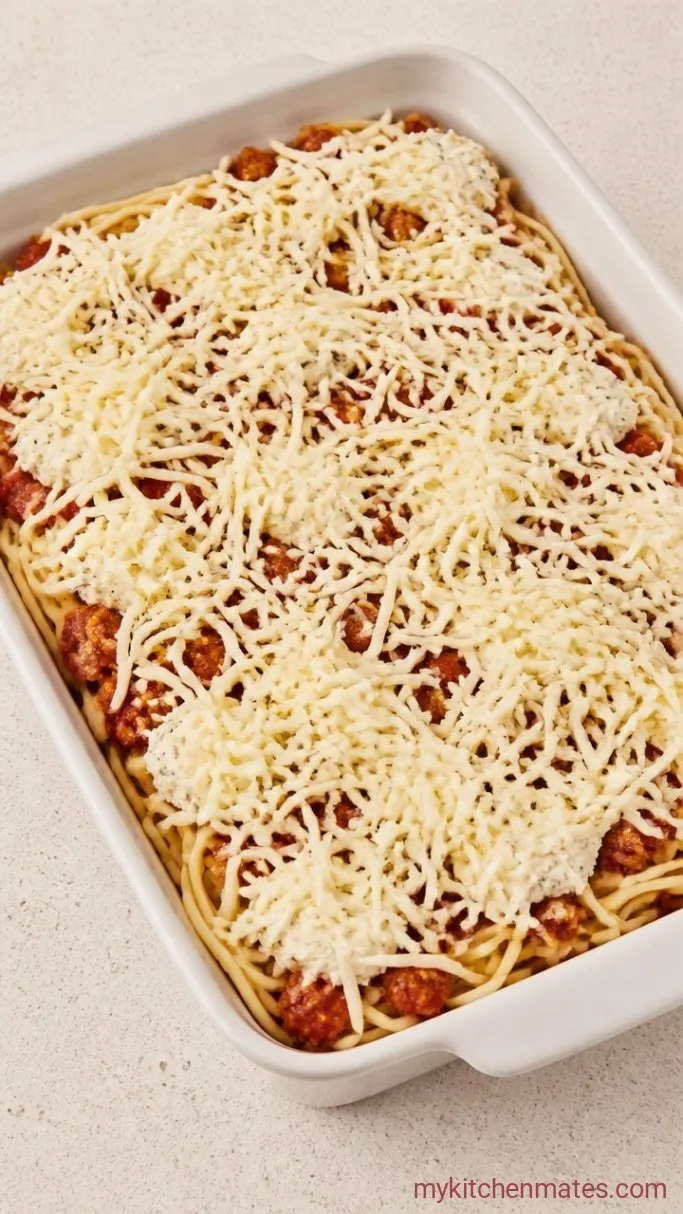 Golden, Bubbly Oven Baked Spaghetti Step 4: Layer the Casserole
