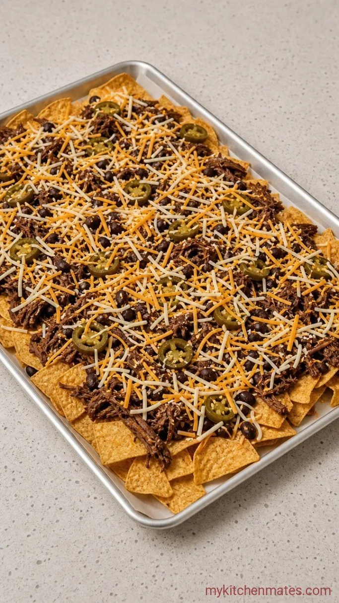 Slow Cooker Shredded Beef Nachos Step 4: Layer the Chips and Beef
