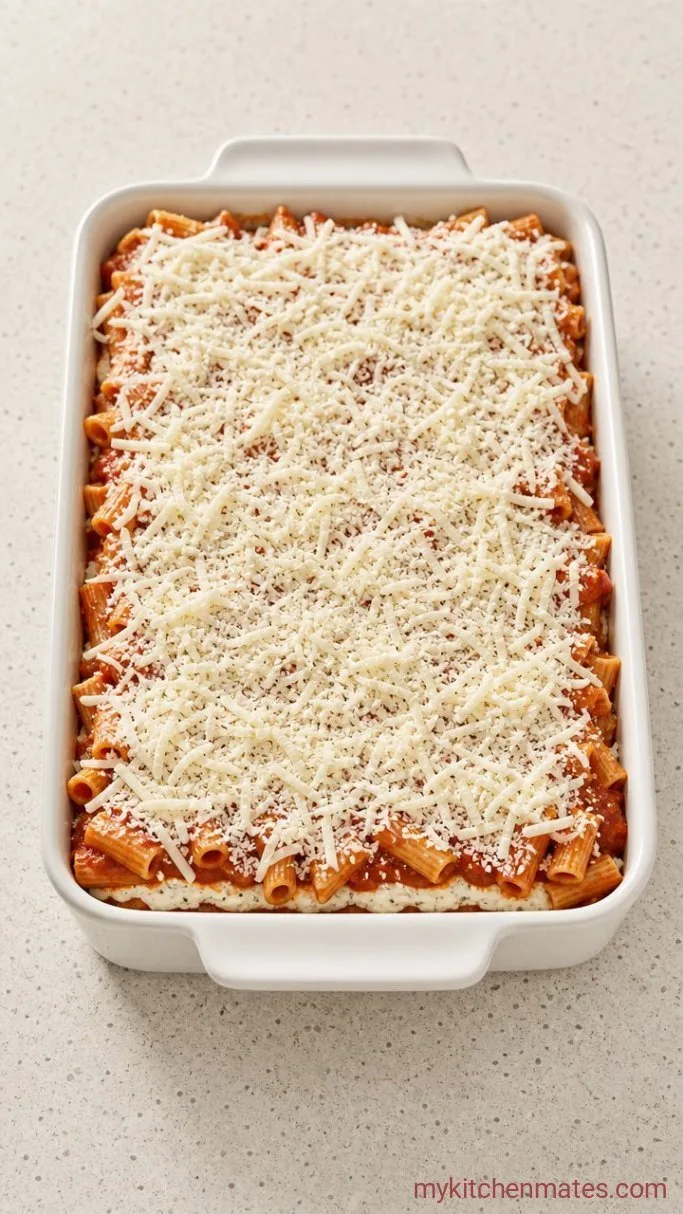 Baked Ziti with Cottage Cheese (No Ricotta Needed) Step 4: Layer the Dish