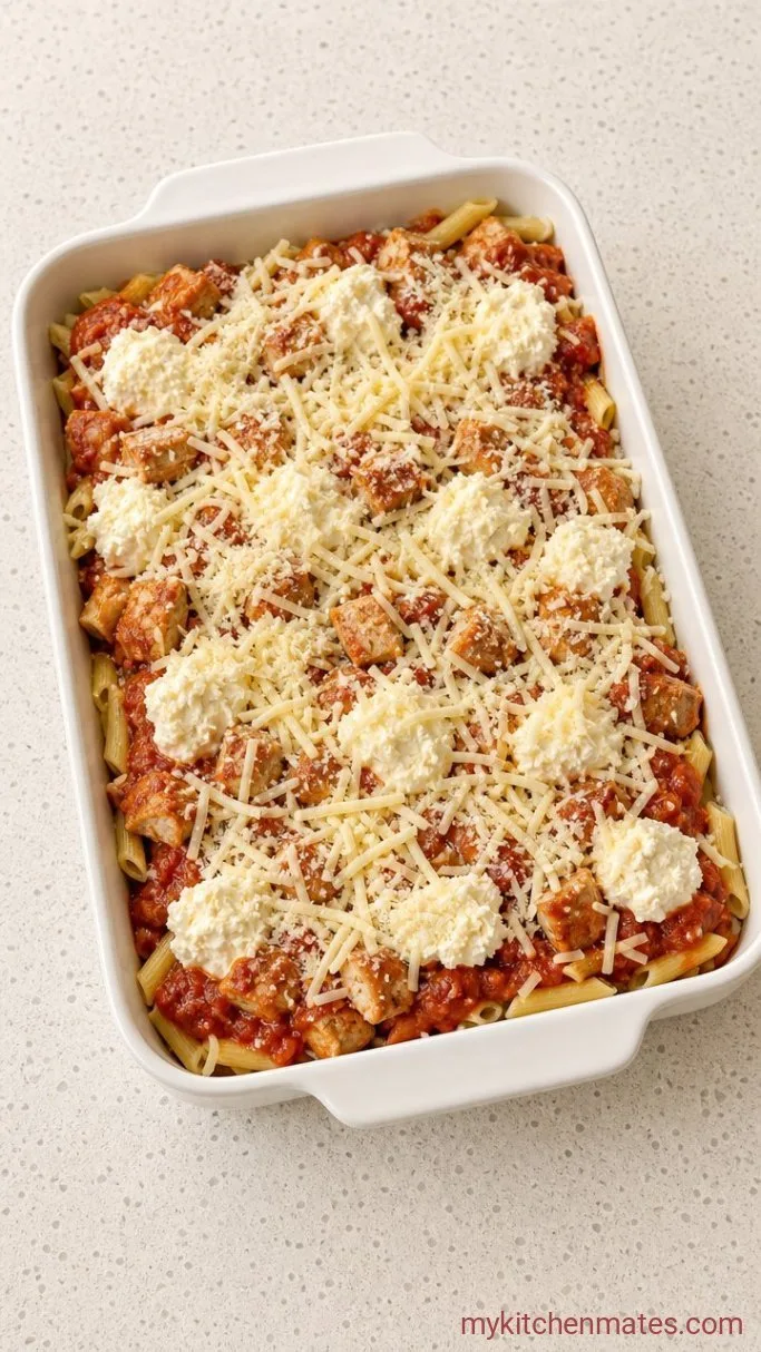 Garlicky Baked Ziti with Chicken Step 4: Layer the Pasta