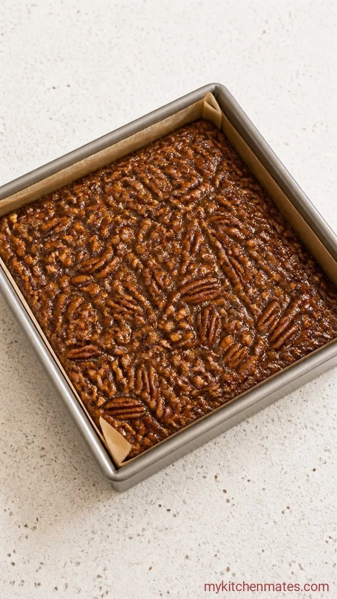 Sticky Gluten Free Pecan Pie Bars Step 4: Layer the Pecans and Bake