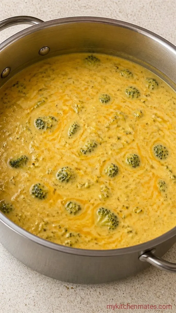 Creamy One-Pot Keto Broccoli Cheese Soup Step 4: Melt in the Cheddar
