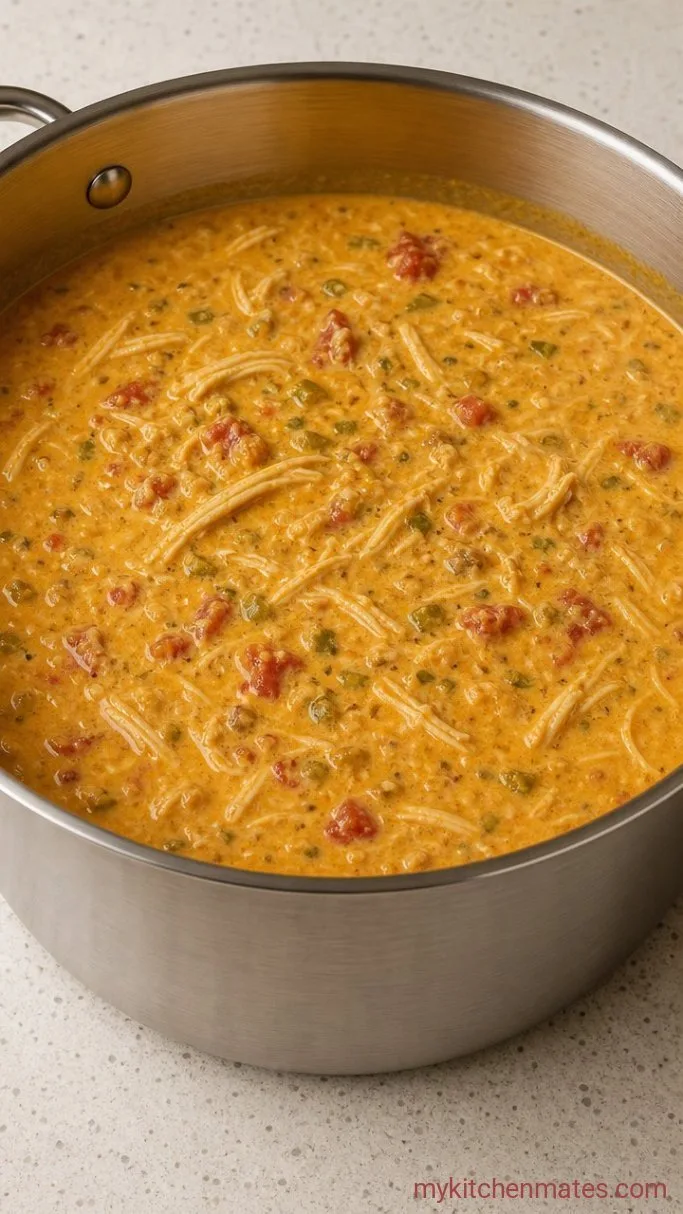 30-Minute Chili's Copycat Chicken Enchilada Soup Step 4: Melt in the Cheese and Cream