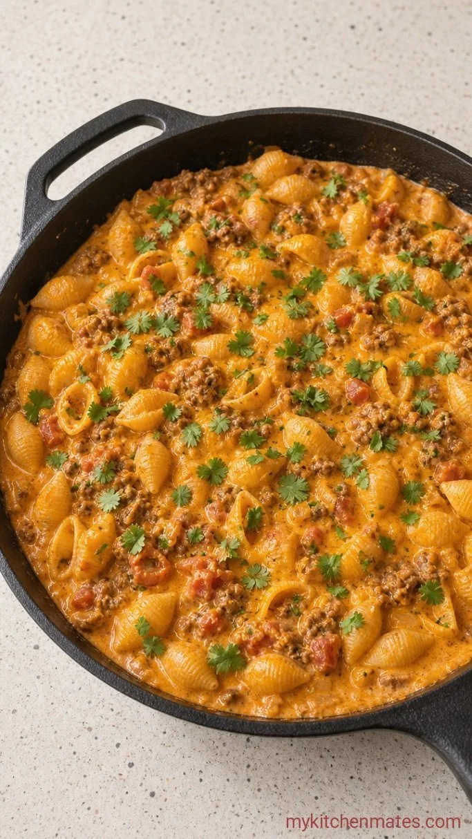 30-Minute Creamy Rotel Pasta With Ground Beef Step 4: Melt in the Cheeses and Serve