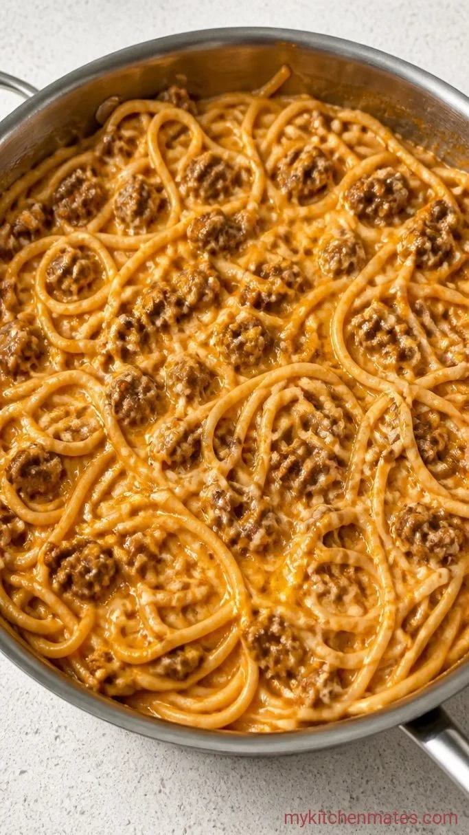 30-Minute One Pot Taco Spaghetti Step 4: Melt in the Cheeses