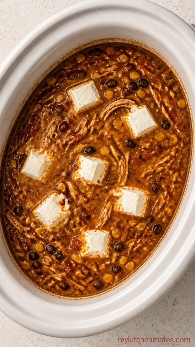 Creamy Crockpot Chicken Enchilada Soup Step 4: Melt in the Cream Cheese