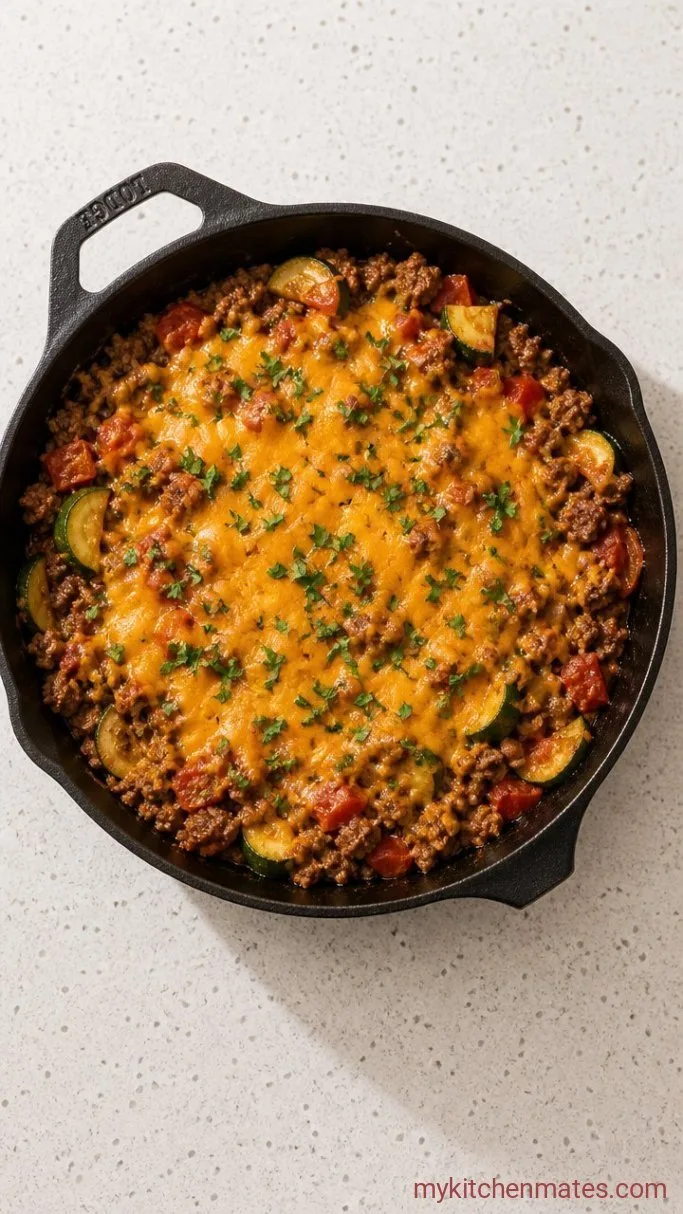 Easy One-Pan Cheesy Ground Beef and Zucchini Skillet Step 4: Melt the Cheese and Serve