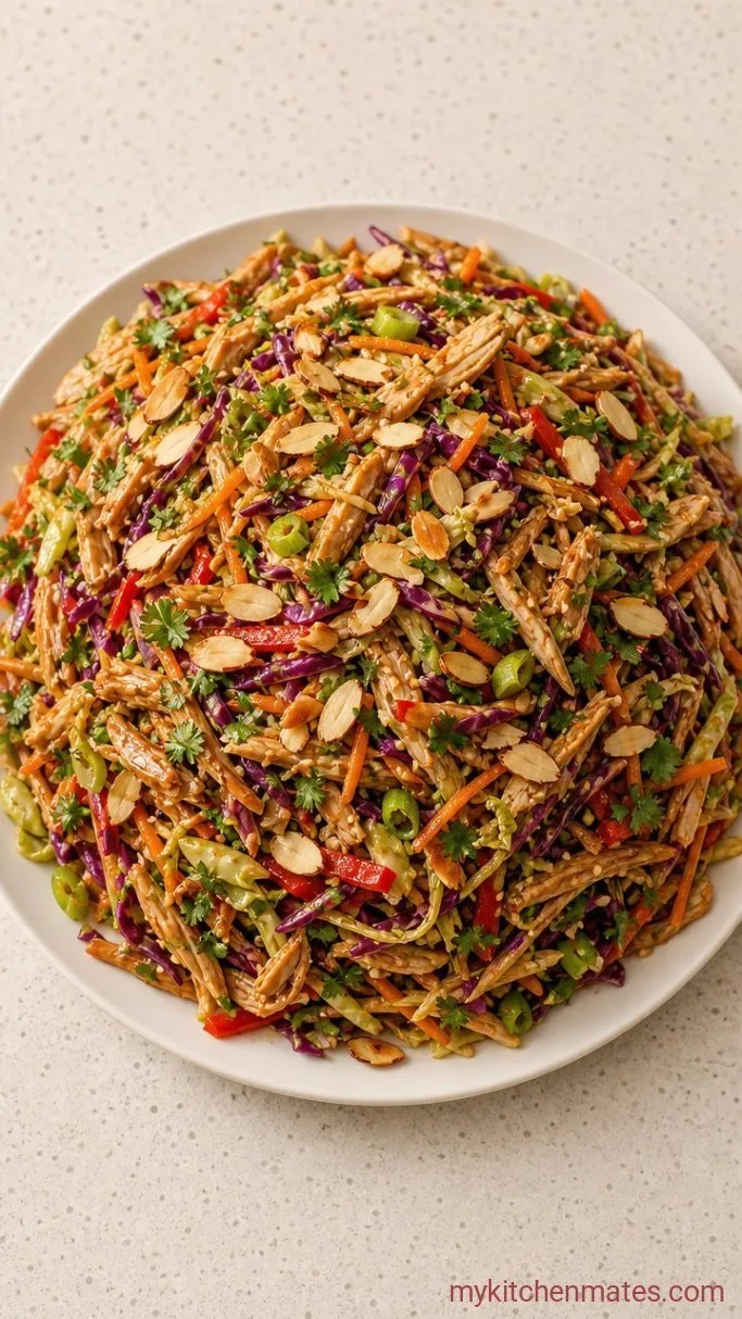 Crunchy Asian Chicken Salad with Ginger Sesame Dressing Step 4: Pile It High and Finish with Nuts