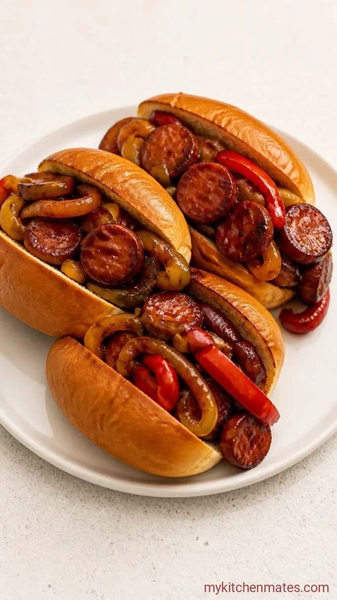 20-Minute BBQ Smoked Sausage Skillet Step 4: Pile Onto Buns and Serve