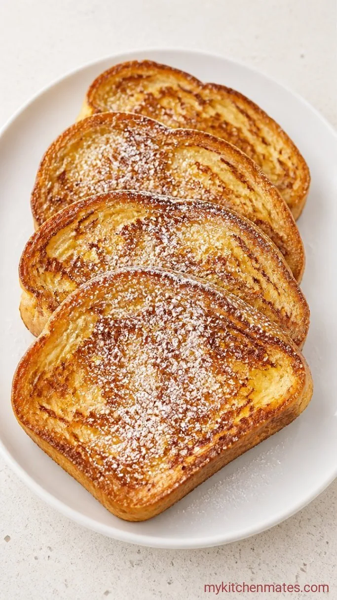 Crispy Eggless French Toast (No Eggs, No Banana) Step 4: Plate and Dust with Toppings