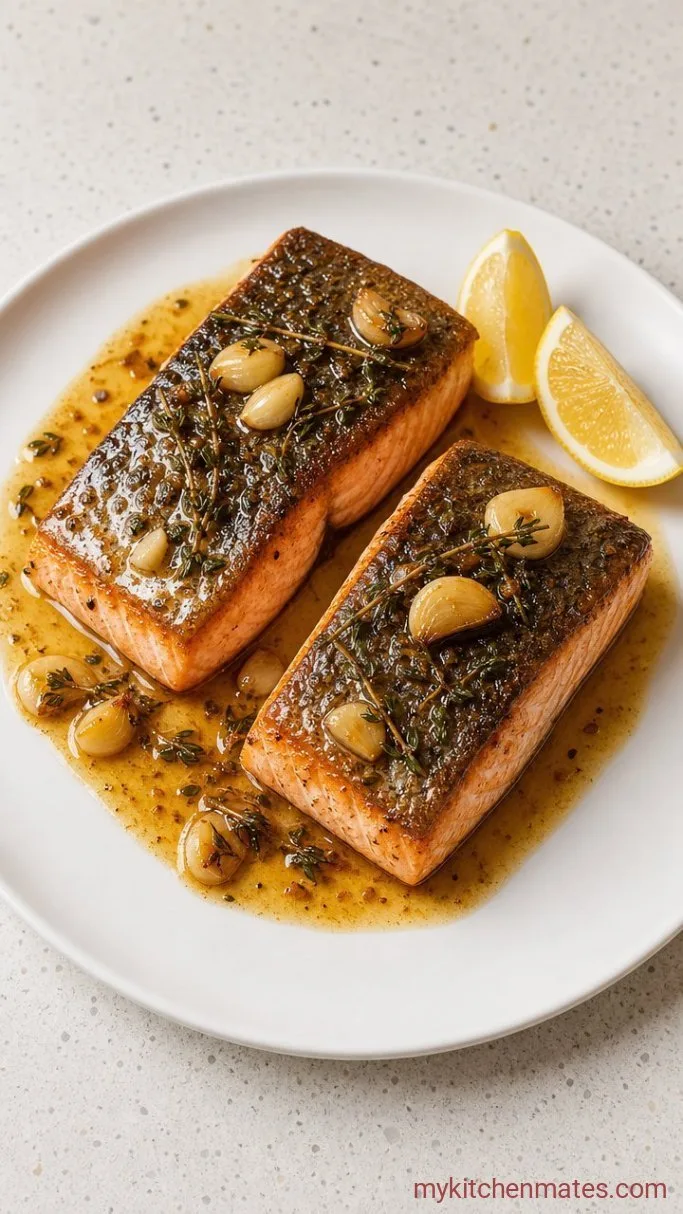 15-Minute Crispy Pan Fried Salmon Step 4: Plate and Spoon Over the Pan Butter