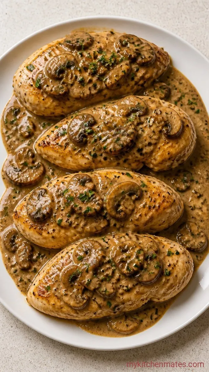 Easy Baked Chicken with Cream of Mushroom (5 Ingredients) Step 4: Plate and Spoon Over the Sauce