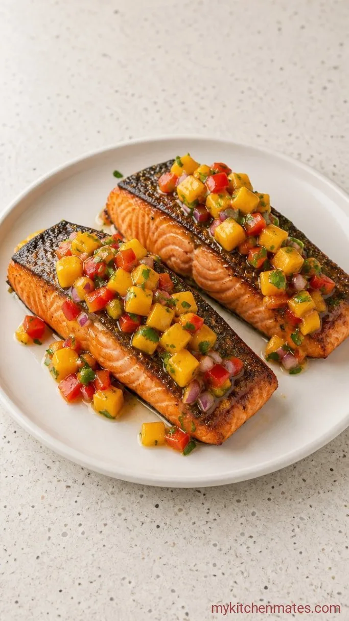 Pan-Seared Salmon with Mango Salsa (Ready in 25 Minutes) Step 4: Plate and Top with the Mango Salsa