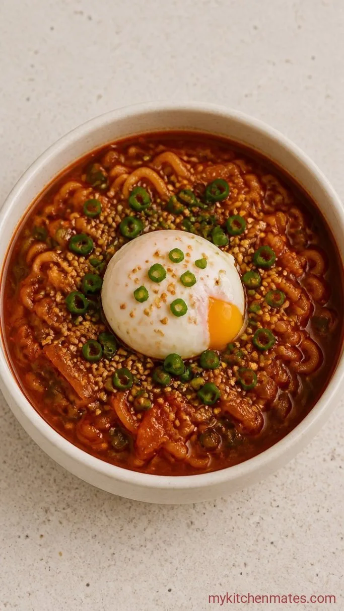 10-Minute Kimchi Ramen Step 4: Poach the Egg and Serve