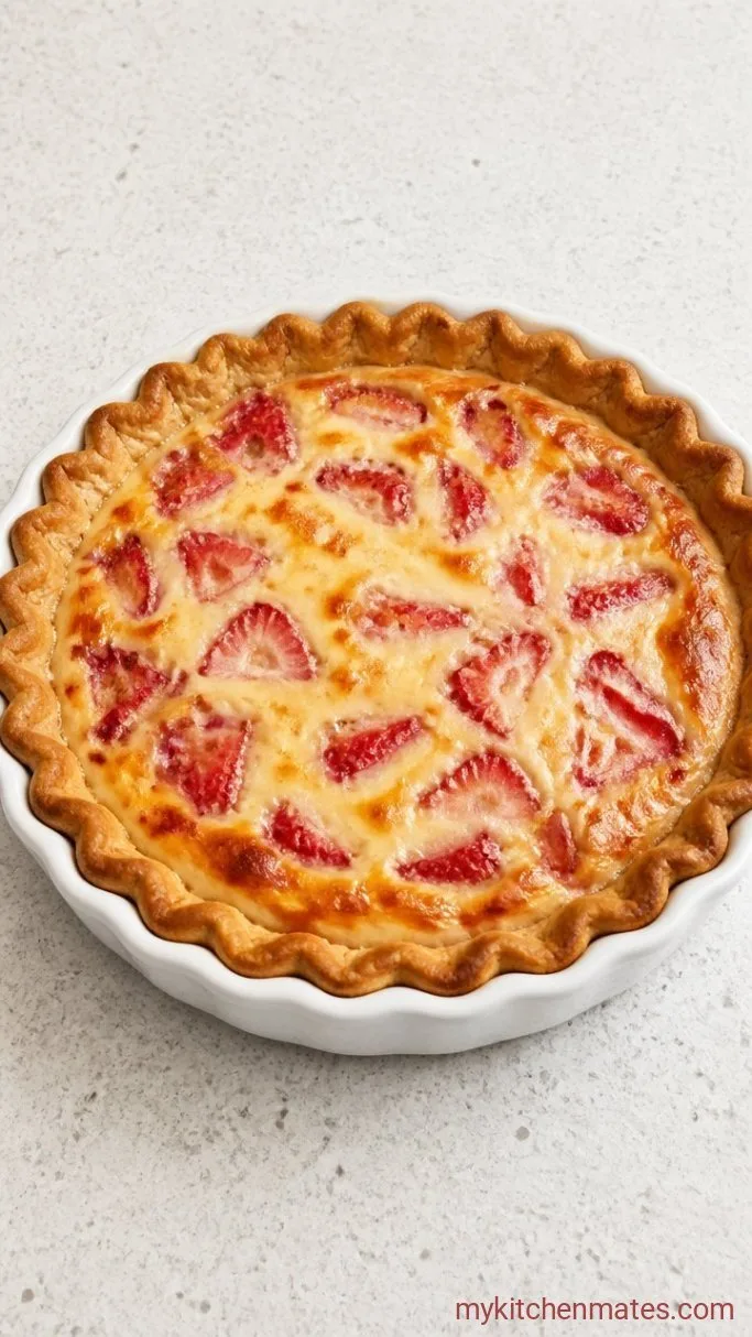 Strawberry Custard Pie with a Silky Custard Filling Step 4: Pour and Bake the Pie