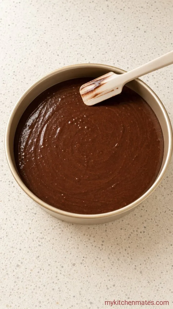 One-Bowl Fudgy Chocolate Cake Step 4: Pour and Bake