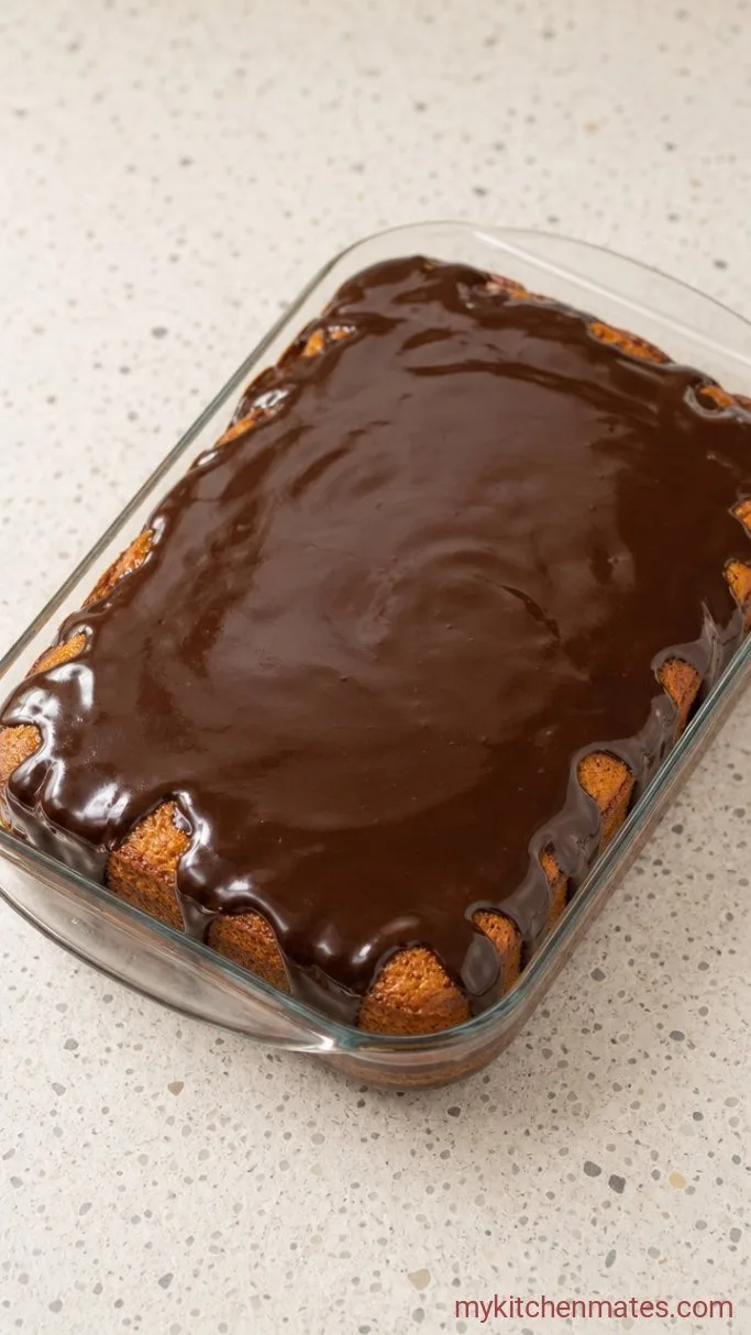 Moist Blender Brazilian Carrot Cake with Fudgy Chocolate Topping Step 4: Pour and Serve the Cake