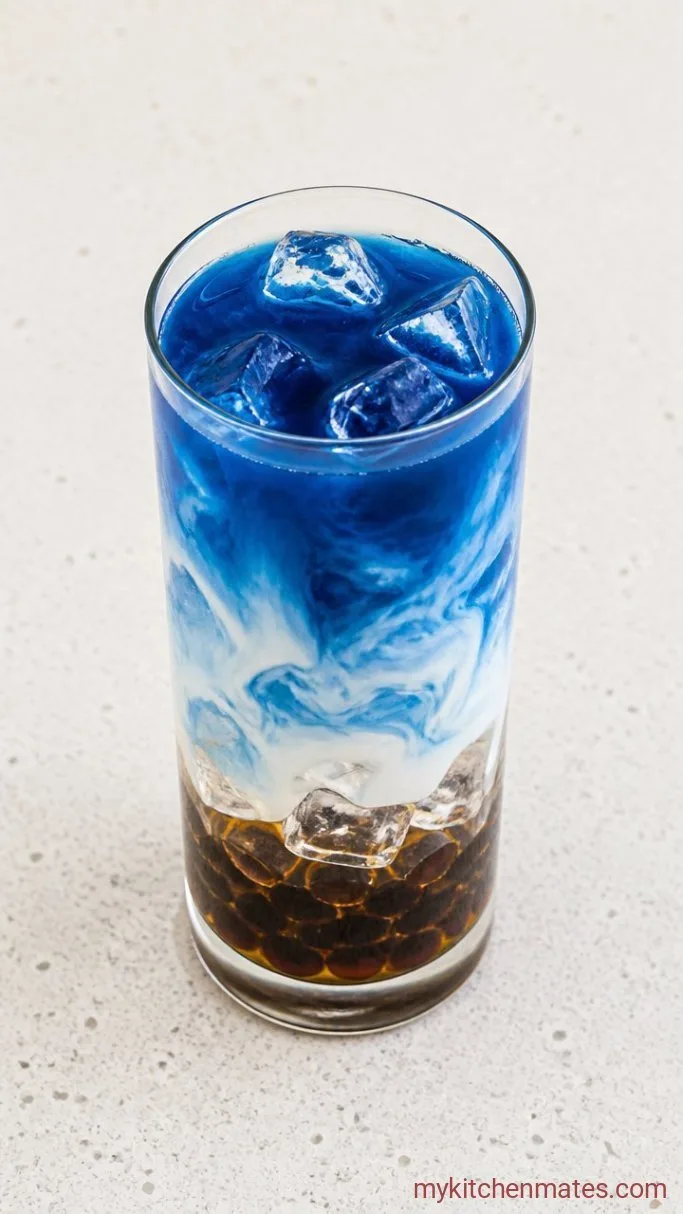 Naturally Blue Boba Milk Tea (Butterfly Pea Flower) Step 4: Pour and Serve