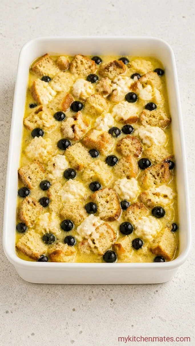 Overnight Cream Cheese Stuffed French Toast Casserole Step 4: Pour and Soak the Casserole
