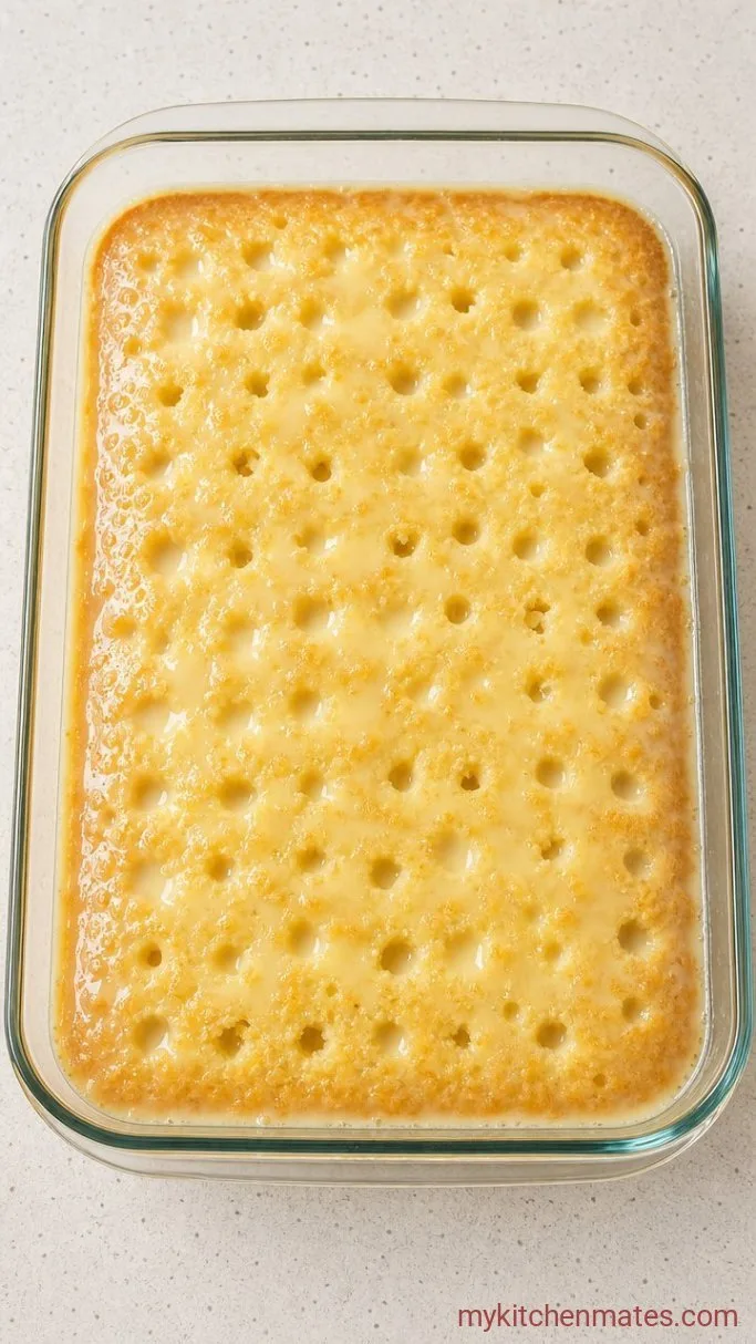 No-Mixer Banana Poke Cake (So Easy) Step 4: Pour and Soak