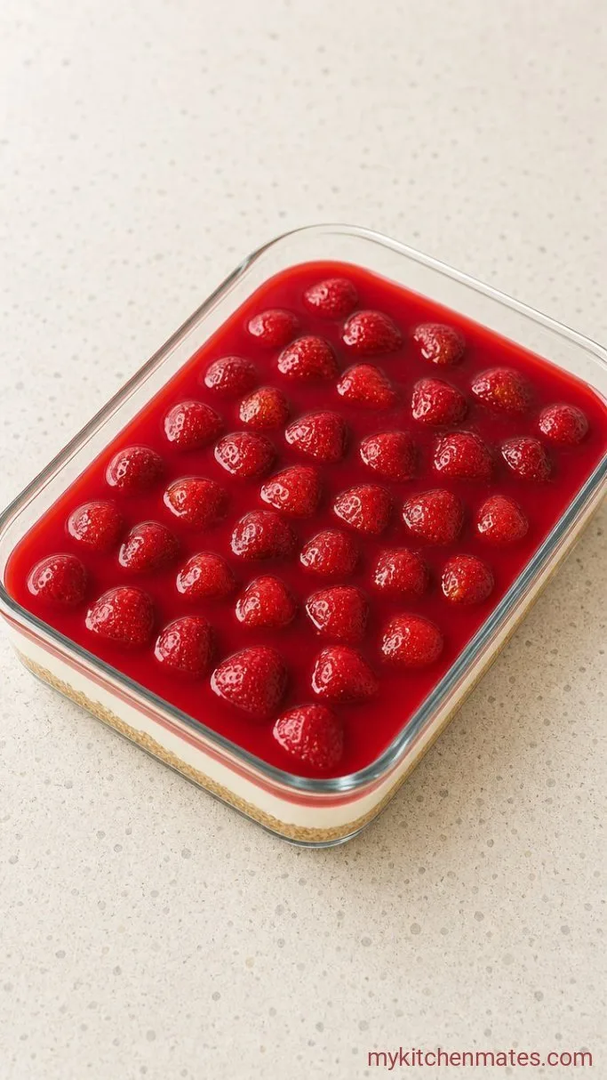 Step 4: Pour the Strawberry Topping
