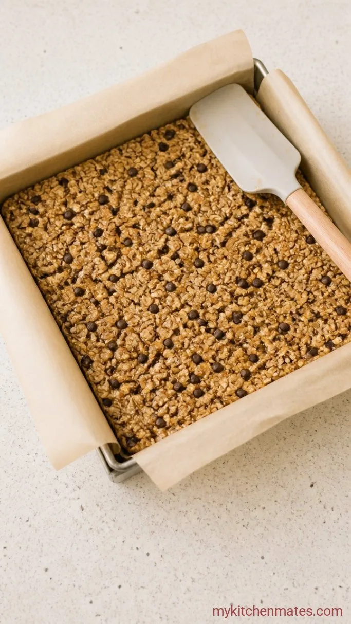 Soft and Chewy Chocolate Chip Granola Bars Step 4: Press the Mixture Into the Pan