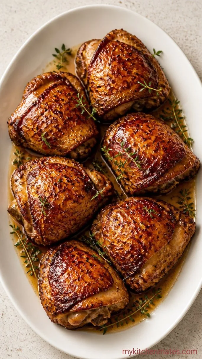 Juicy Oven Roasted Chicken Thighs with Crispy Skin Step 4: Rest and Spoon Over the Pan Juices