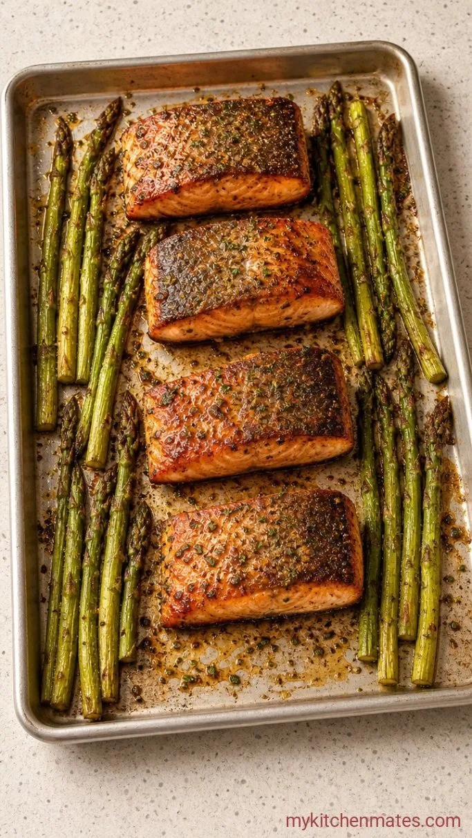 Sheet Pan Salmon with Lemony Dill Butter and Asparagus Step 4: Roast the Tray