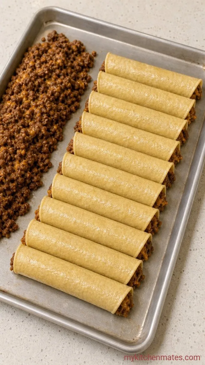 Crispy Baked Ground Beef Taquitos Step 4: Roll the Taquitos