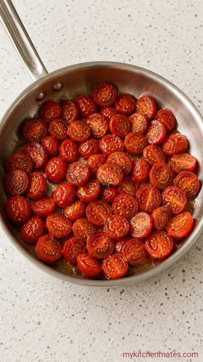 20-Minute Spinach Pesto Pasta with Burst Cherry Tomatoes Step 4: Sauté the Tomatoes