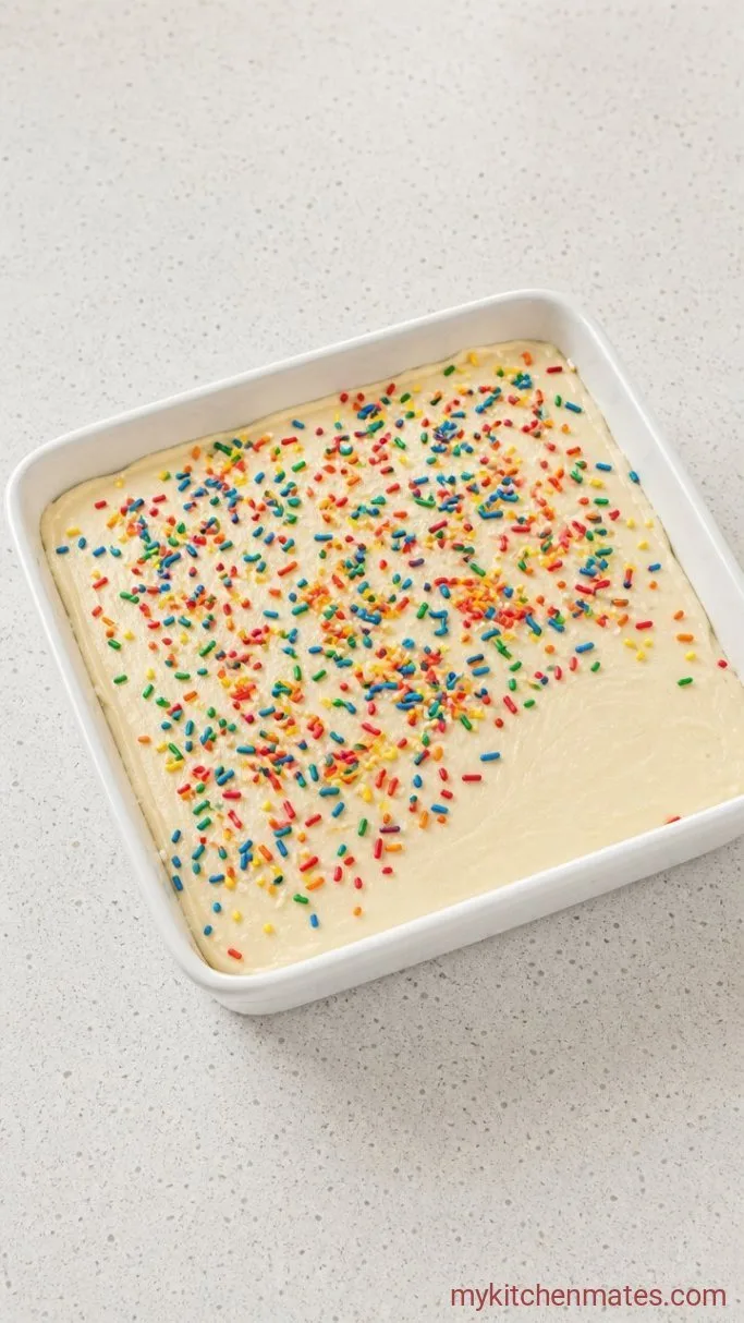 5-Ingredient Sugar Cookie Fudge Step 4: Scatter on the Sprinkles