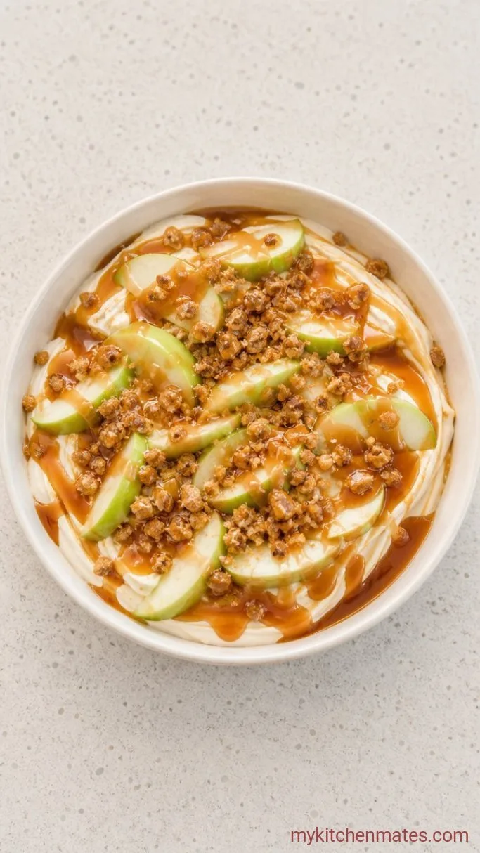 5-Minute Caramel Apple Cheesecake Dip Step 4: Scatter the Toffee Bits and Serve