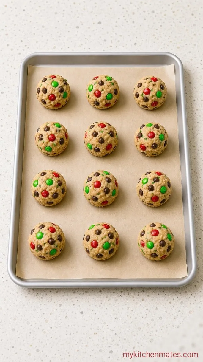 Soft and Chewy Christmas Monster Cookies Step 4: Scoop and Bake the Cookies