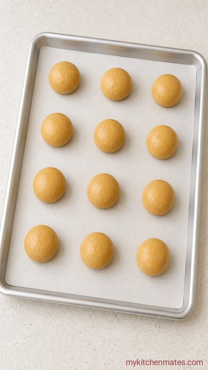 Soft Peanut Butter Sandwich Cookies with Creamy Filling Step 4: Scoop and Bake the Cookies