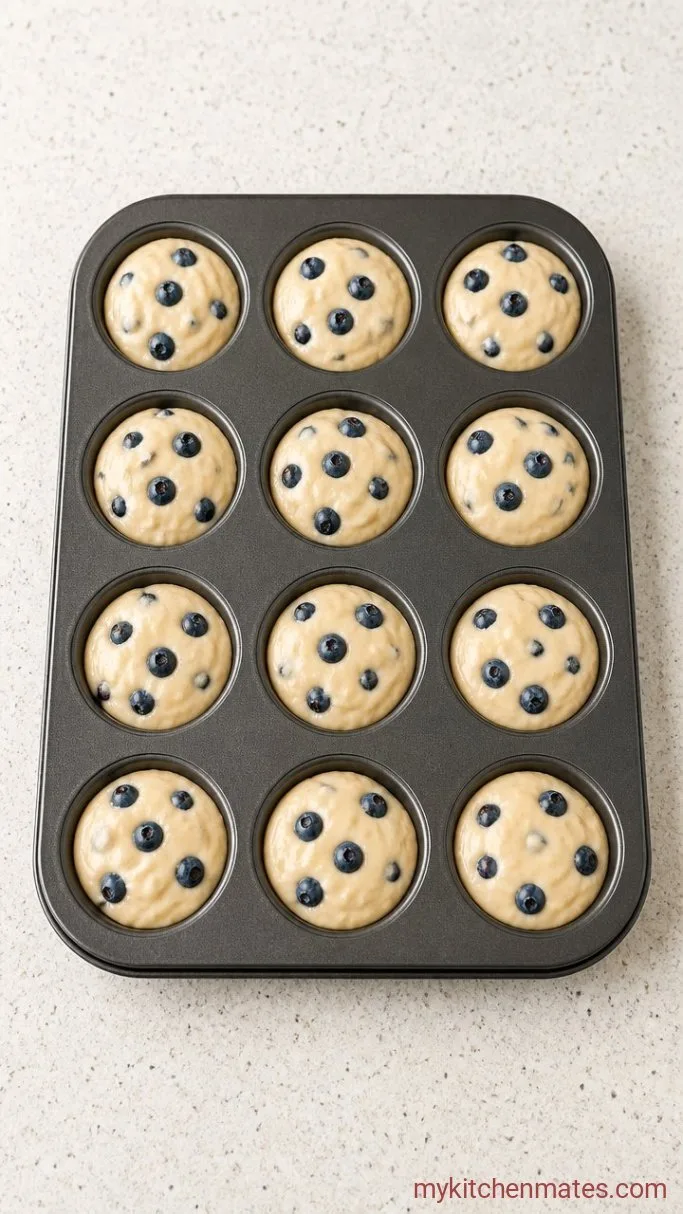 Blueberry Protein Muffins (Ready in 30 Minutes) Step 4: Scoop and Bake the Muffins