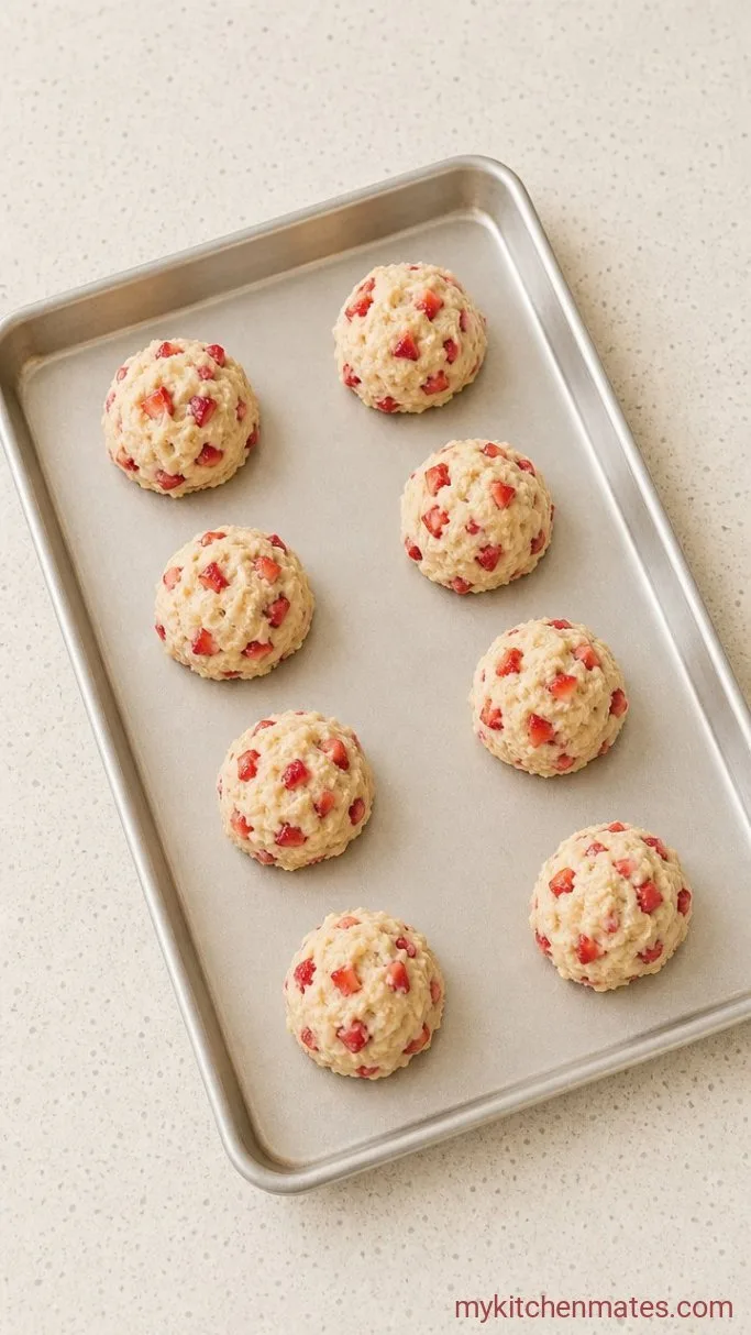 Soft Strawberry Shortcake Cookies with Vanilla Glaze Step 4: Scoop and Bake